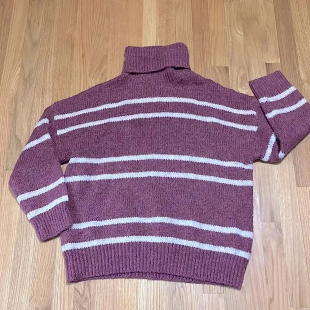 Lumiere | Anthropologie oversized turtleneck sweater purple & white stripe S